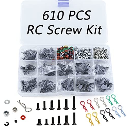 610PCS Universal RC car Parts Screw Tool Kit Screws Assortment Set Hardware Fasteners for Traxxas Axial Redcat Arrma HPI SCX10 Losi 18 110 112 116 Scale RC Cars Trucks Crawler RC Screw Kit