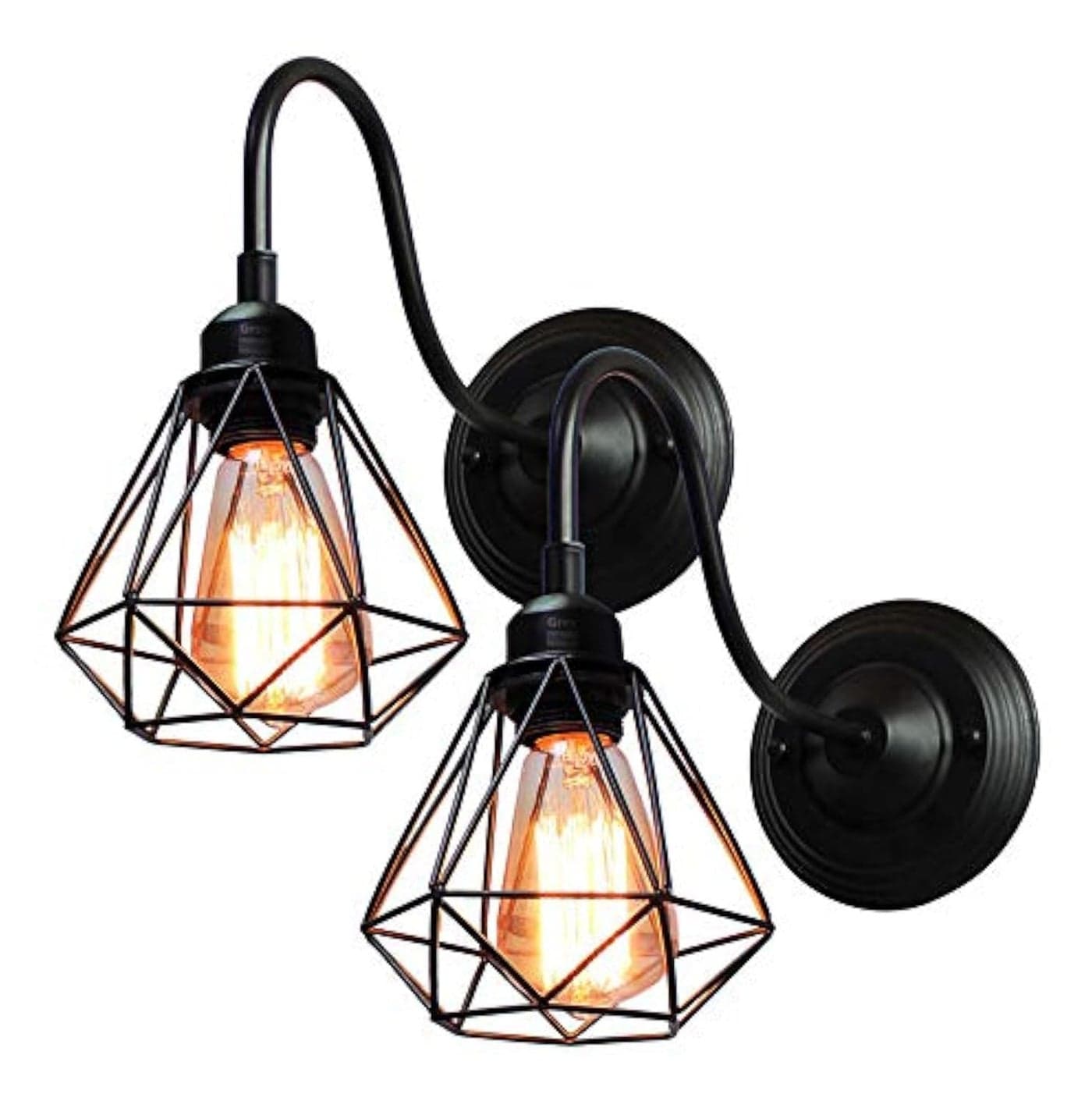 GreyWings Geometric Black Metal Wall Light – Modern Industrial Decorative Sconce, Living Room, Bedroom, Cafe, E27 Holder (Bulb not Included) Small Pack of 2