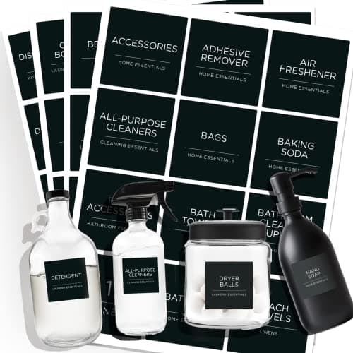 v2croft 144 PCS Minimalist Laundry Room Labels Set, Water Resistant Stickers,Water/Oil Resistant Stickers for Laundry Room, Linen Closet Home Bathroom and The Beauty Organization(Black