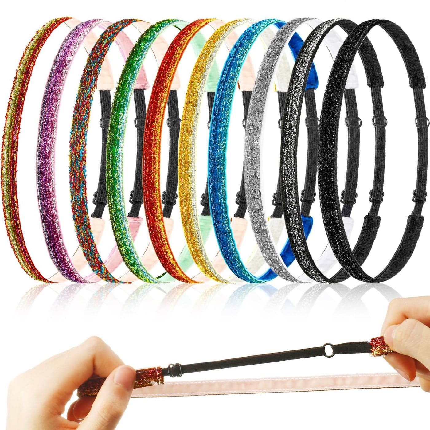 10 Pcs Glitter Non Slip Running Headbands Elastic Girls Sports Velvet Sparkly Fabric Stretchy Shiny Headbands Pack Workout Fashion Hair Accessories for Teen Girl Women Party Favors04 Inches 1 cm