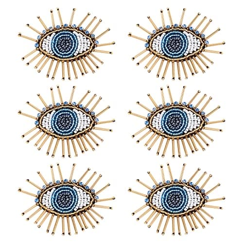 AHANDMAKER 6 Pcs Eye Beaded Patches for Clothes, 2.6x2.2 Inch Blue Evil Eye Sequined Patch Sew on Rhinestone Beaded Applique for Clothes Jackets Jeans Bags