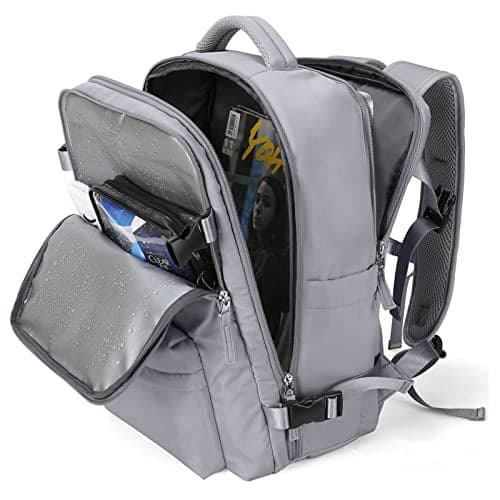 WONHOX Large Travel Backpack Women, Carry On Backpack,Hiking Backpack Waterproof Outdoor Sports Rucksack Casual Daypack with USB Charging Port Shoes Compartment, Grey