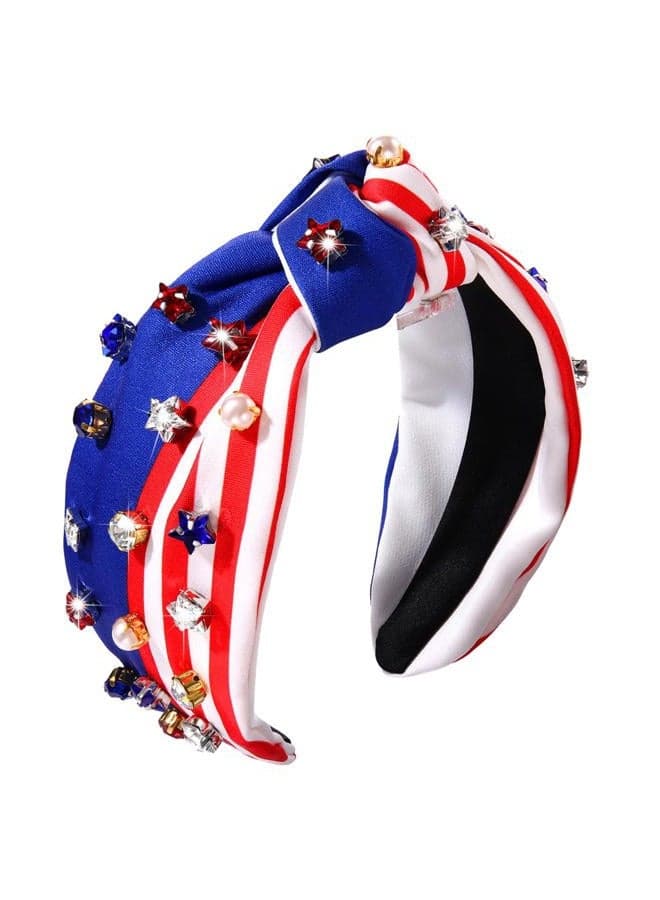 Rhinestone Pearl Jeweled Hairband - American Flag Star 4th of July Accessory for Women
