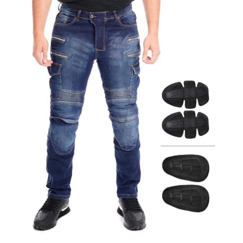 Juicy Trendz Mens Motorcycle Pants Armored Riding Jeans with Hip & Knee Pads, Aramid Protective Lining Adventure Touring Pant