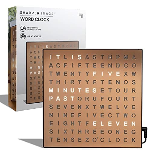 Sharper Image® LED Word Clock – 7.75" Light-Up Digital Clock for Desk & Wall| Modern Time Display Accent Clock| Unique Home Office Décor| Living Room Kitchen Bedroom| Housewarming Gift for Men & Women