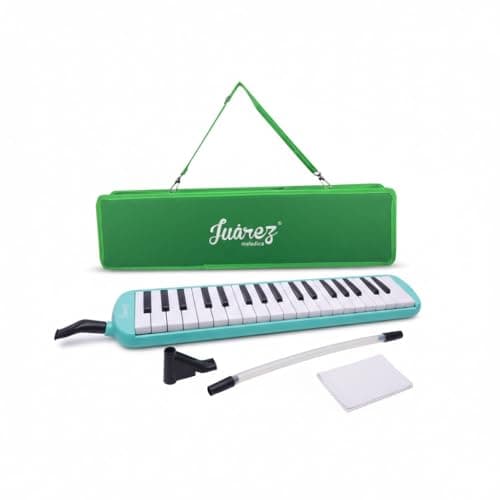 Juarez 37 Key Melodica JMLD37GR Musical Instrument Soprano Air Piano Keyboard Pianica with Carrying Bag, 1 Soft Long Tube, 1 Mouthpiece, Wipe Cloth, Green