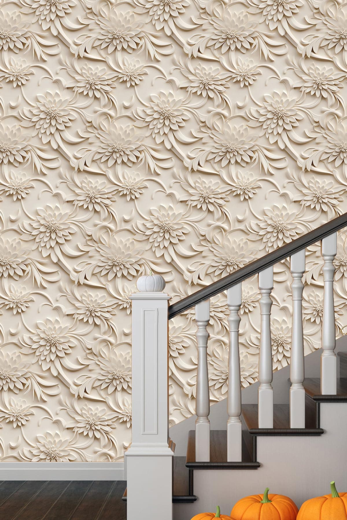 3D Floral Peel and Stick Wallpaper 3D Visual Effect 177x787 Self Adhesive Removable YellowishBrown Flower Renter Friendly Flat Wallpaper
