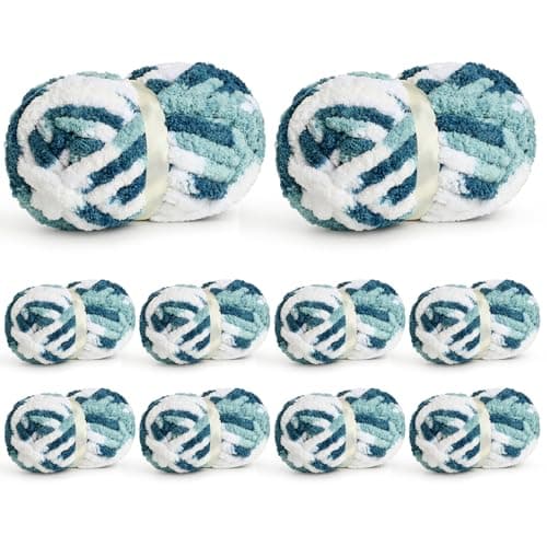 10 Pack Jumbo Chunky Yarn for Hand Knitting, Fluffy Chunky Chenille Yarn for Crocheting, Variegated Chunky Knit Baby Blanket Yarn, 240 yds /70.5 oz Super Bulky Yarn(Fresh Blue)