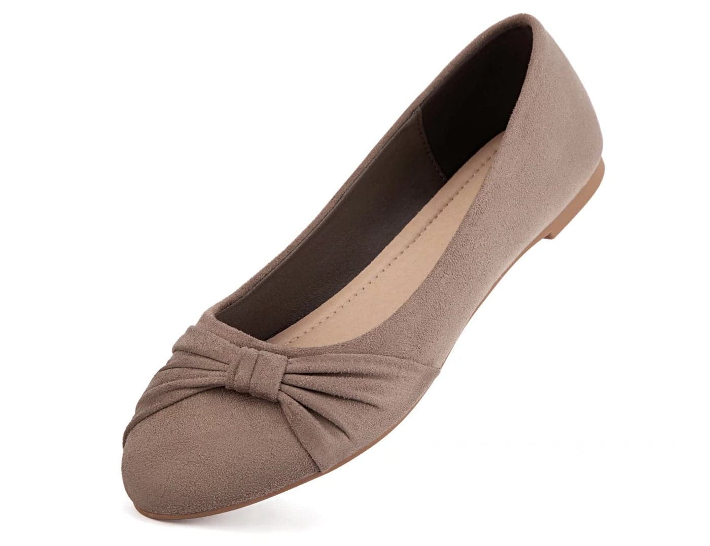 MaxMuxun Women's Taupe Flats Shoes Faux Suede Round Toe Ballet Dressy Flats Comfortable Slip On Walking Shoes Size 9