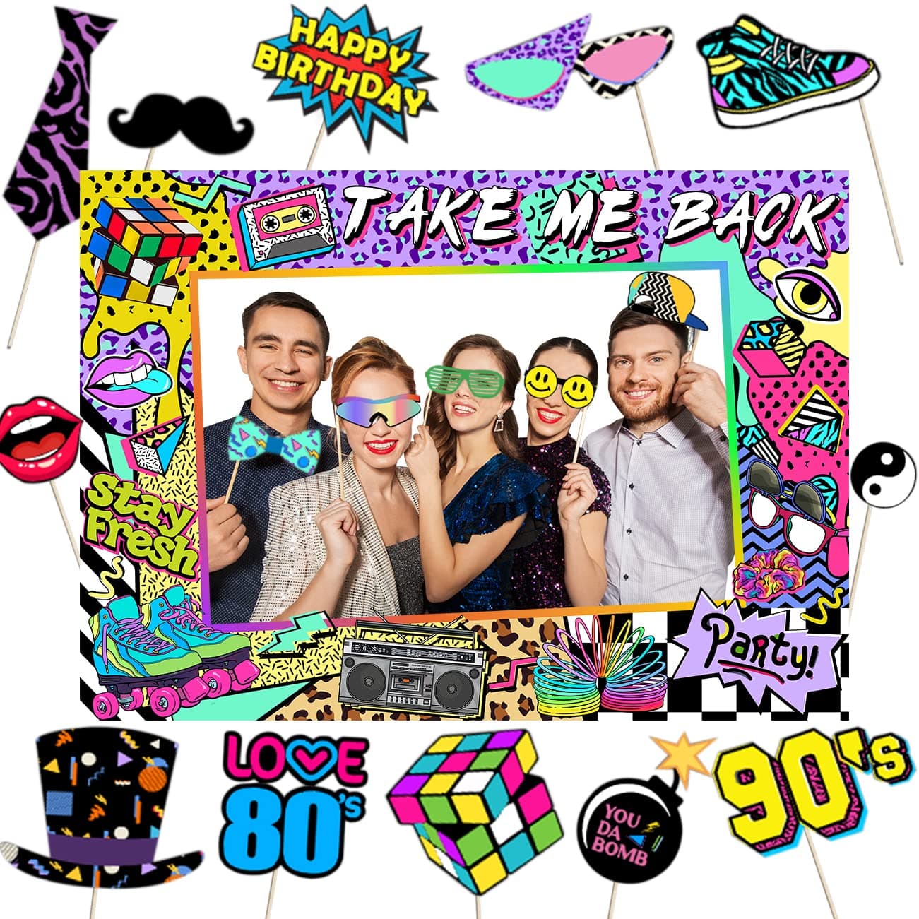 90s Themed Party Decorations for Adults 1990s Throwback Party Photo Booth Props 80s 90s Birthday Party Picture Booth Frame Props for Retro Hip Hop Party Favors