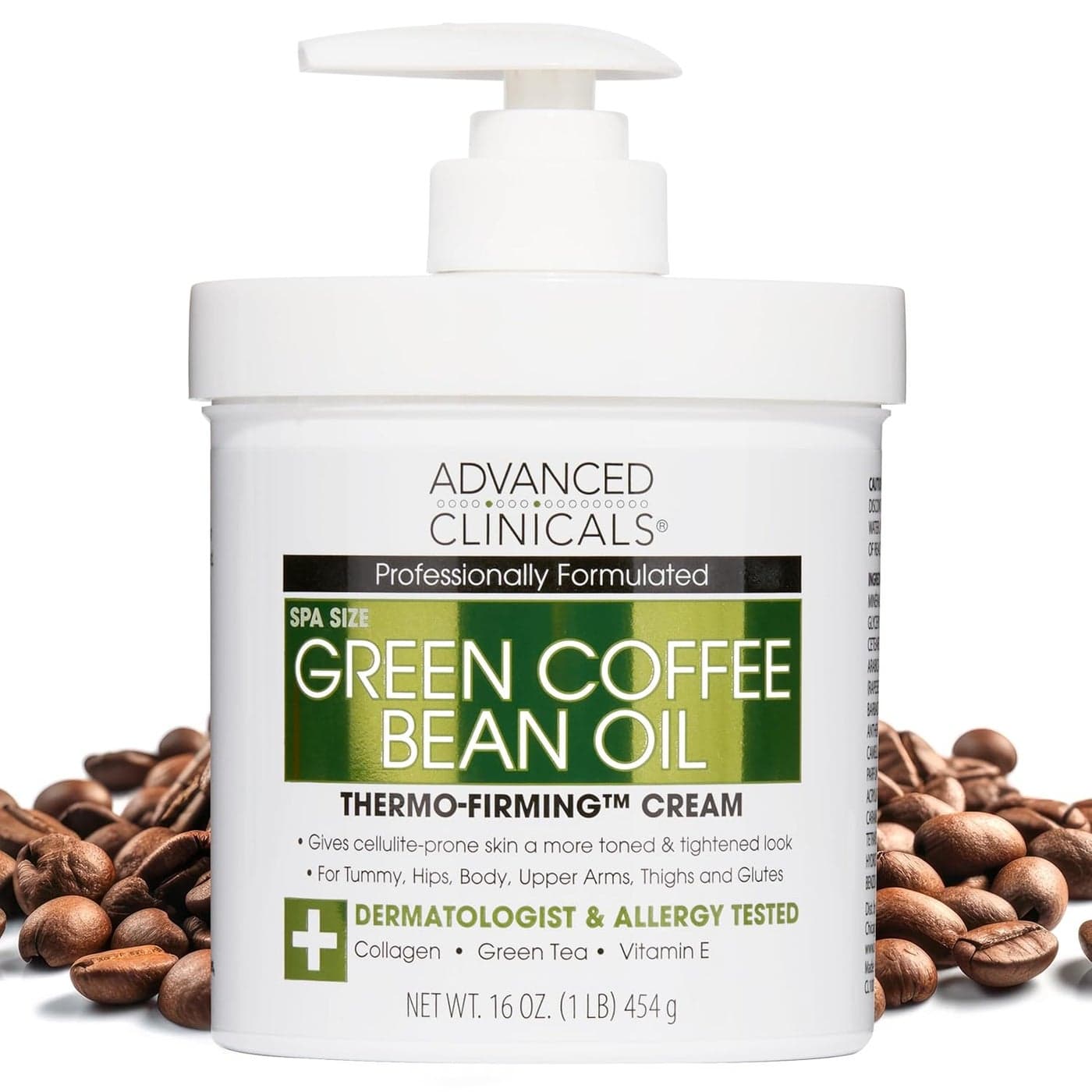 Advanced Clinicals Green Coffee Bean Thermo Firming Body Cream Anti Cellulite Cream Caffeine Body Lotion Moisturizer To Firm Tighten Hydrate Look Of Legs Arms Tummy Butt Thighs 16 Oz