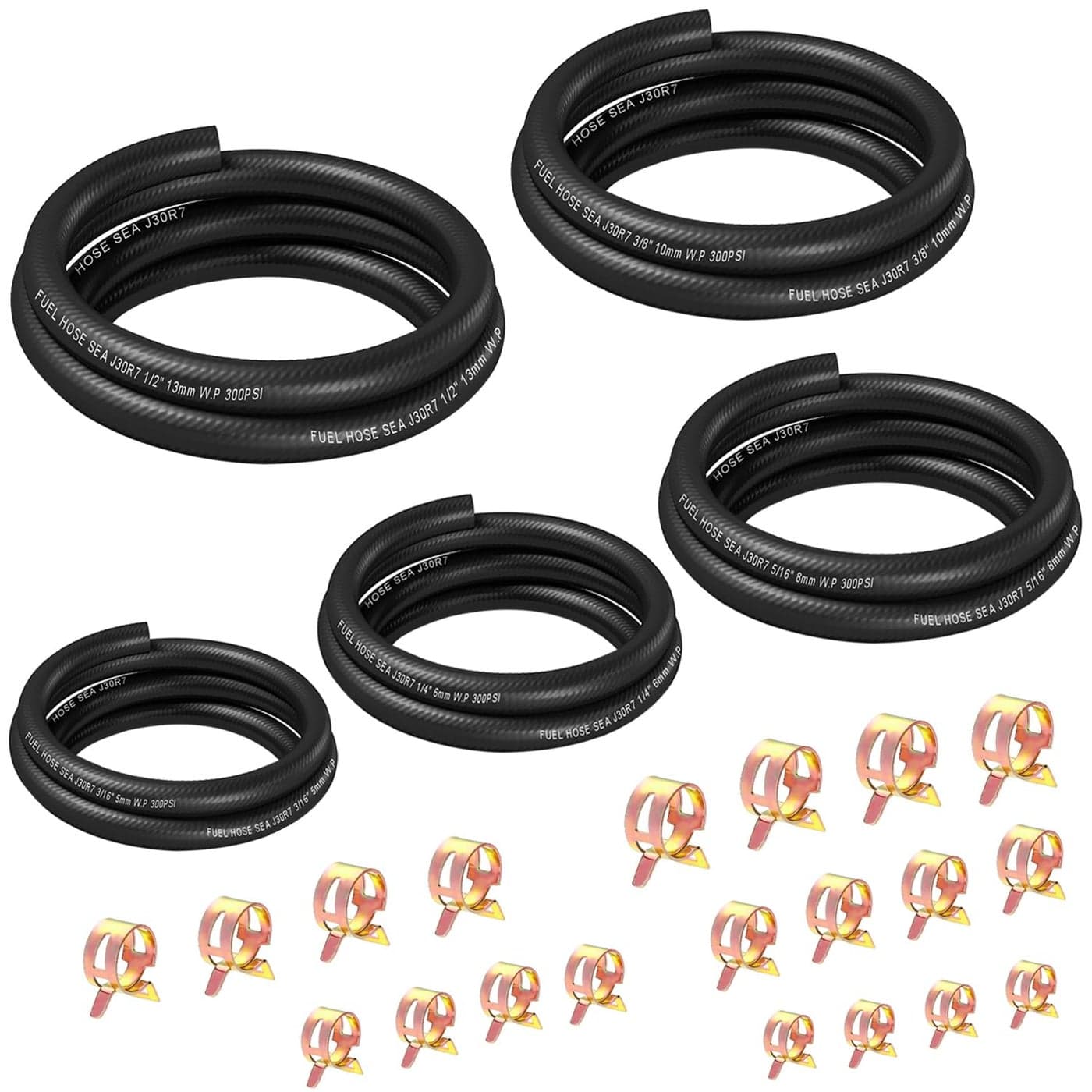 smseace 25pcs 33Ft 5Size Fuel Line Hose Kit 38 Inch 12 Inch 516 Inch 14 Inch 316 Inch ID NBR Rubber Fuel Hose with Hose Clamps for Small Engines Automotive Replacement Fuel Hoses