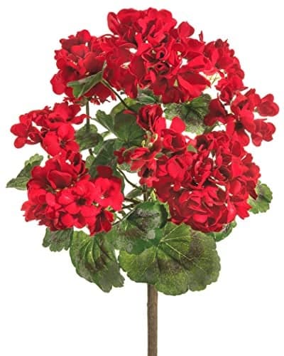 TenWaterloo 18 Inch Geranium Bush Red, UV Protected Artificial Flowers, Indoor and Outdoor Use, Artificial Geranium Flowers