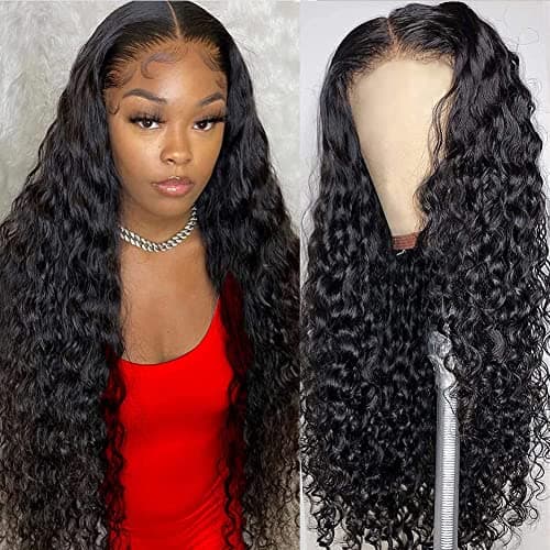 CHEETAHBEAUTY Deep Wave 13X6 HD Transparent Lace Front Wigs Human Hair Brazilian 10A Grade Deep Curly Human Hair Wigs for Black Women Pre Plucked with Baby Hair Natural Black 250 Density30inch