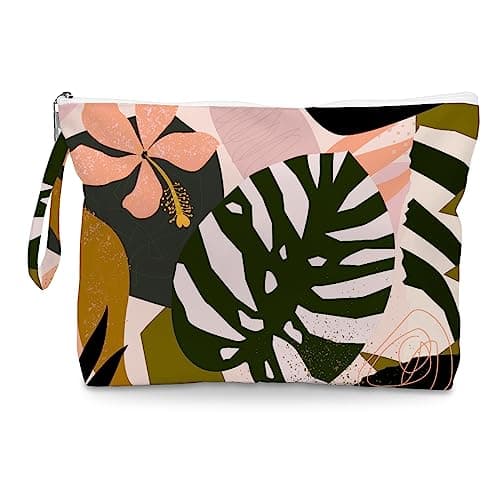 Fokongna Palm leaves Wet Bag Travel Wet Dry Bag Beach Bag Diaper Bag Wet Bag For Swimsuit Travel Makeup Bag Toiletry Bag Waterproof Large Capacity for Women Girls Mom Sister Friends Travel Gifts