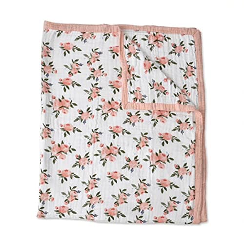 Little Unicorn Premium Quilted Throw | Super Soft, Multi-Layered Muslin XL Blanket| Great for Kids & Families (Watercolor Roses)
