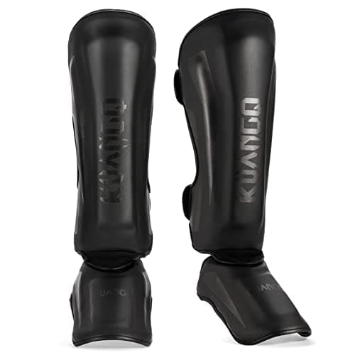 KUANG QUAN Muay Thai Shin Guards, Muay Thai Martial Arts Kicking Leg Instep Protection Pads Sparring Gear,for Kickboxing MMA Training and Sparring,Professional MMA Equipment (Black, Medium)