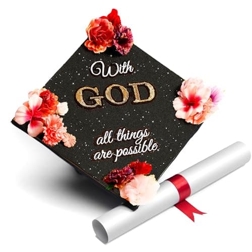 Once Upon A Time Handmade Graduation Cap Topper Gift for Her Graduation Gift Graduation Cap Decorations, with God All Things are Possible (Black)