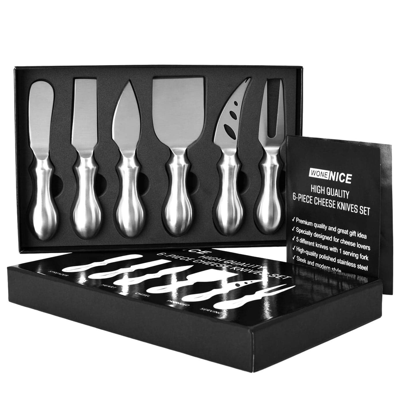 WoneNice Luxury 6Piece Cheese Knife Set Premium Stainless Steel Cheese Knives Gift Set for Wine Parties Charcuterie Boards Gourmet Dining Weddings Housewarming Cheese Lovers