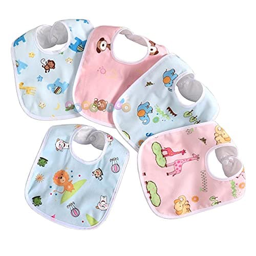 DOMENICO Baby Soft Feeding Bibs/Apron Cute Multi Print|with Tich Button| Waterproof Newborn Baby Bib Set - Pack Of 5