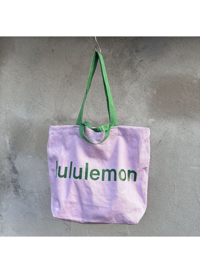 Lululemon Canvas Tote Bag – Reusable Shopping & Yoga Bag with Zipper Compartments for Students, Commute (44x38x14cm)