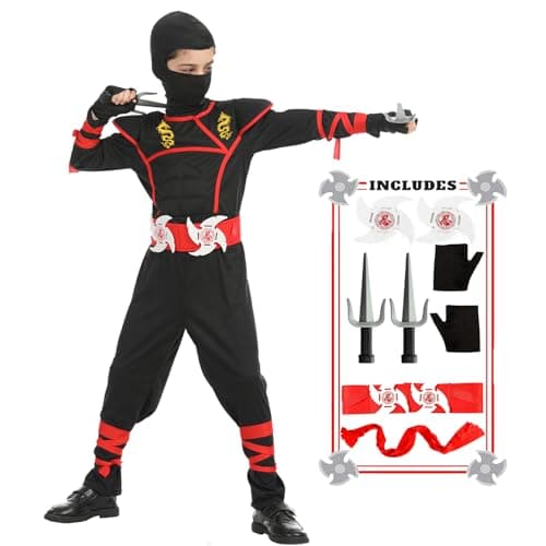 SATKULL Ninja Costumes Boy Ninja Costume Set Kids Halloween Ninjas Suit Halloween Cosplay Dressing upKidsS45T Black