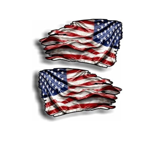 American Flag Tattered Decal Set Distressed Vinyl Stickers Full Color and Black White Options 2Piece 3x6 Two Pack Color