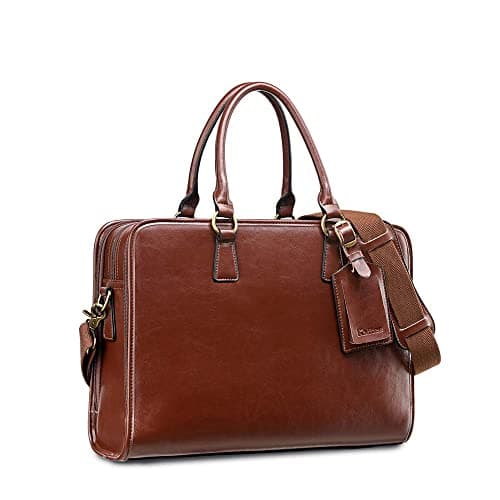 Kattee Genuine Leather Briefcase for Women, Large Capacity Laptop Bag with Luggage Tag