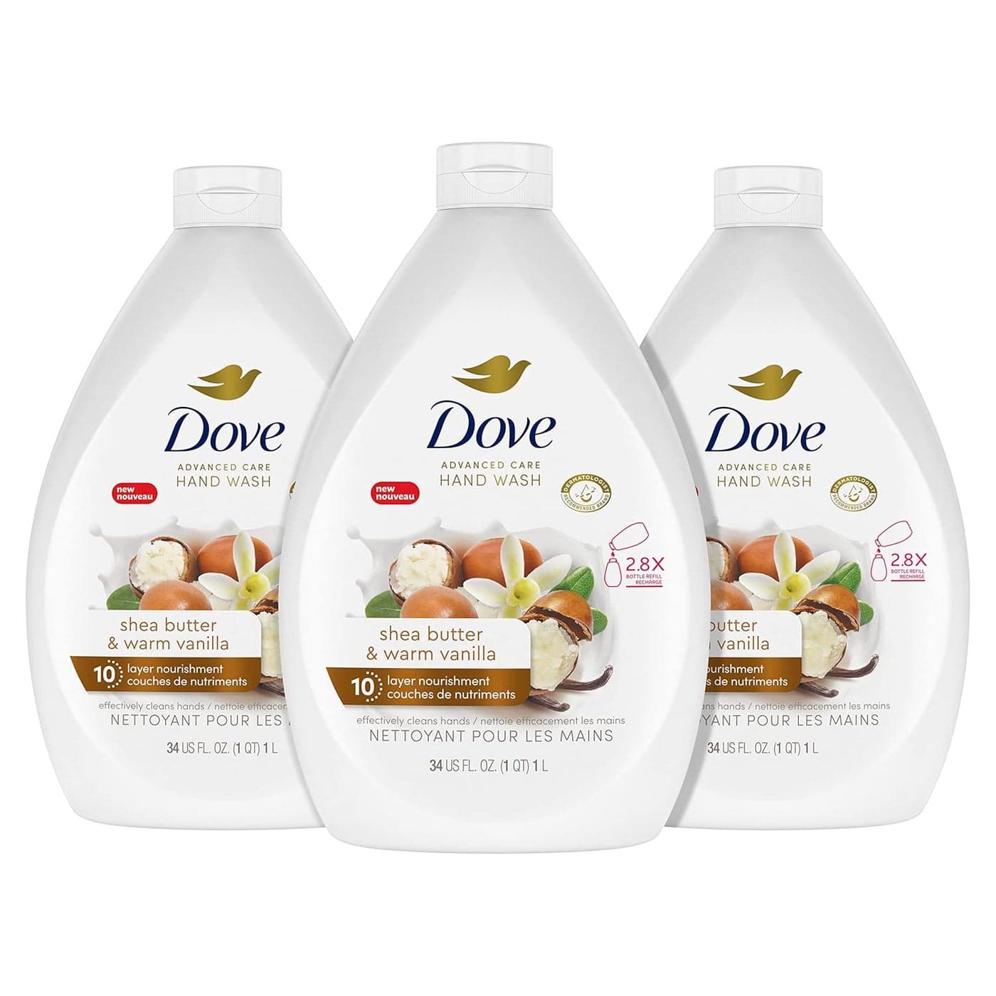Dove Advanced Care Hand Wash Shea Butter Warm Vanilla Pack of 3 For Soft Smooth Skin More Moisturizers Than The Leading Ordinary Hand Soap 34 oz