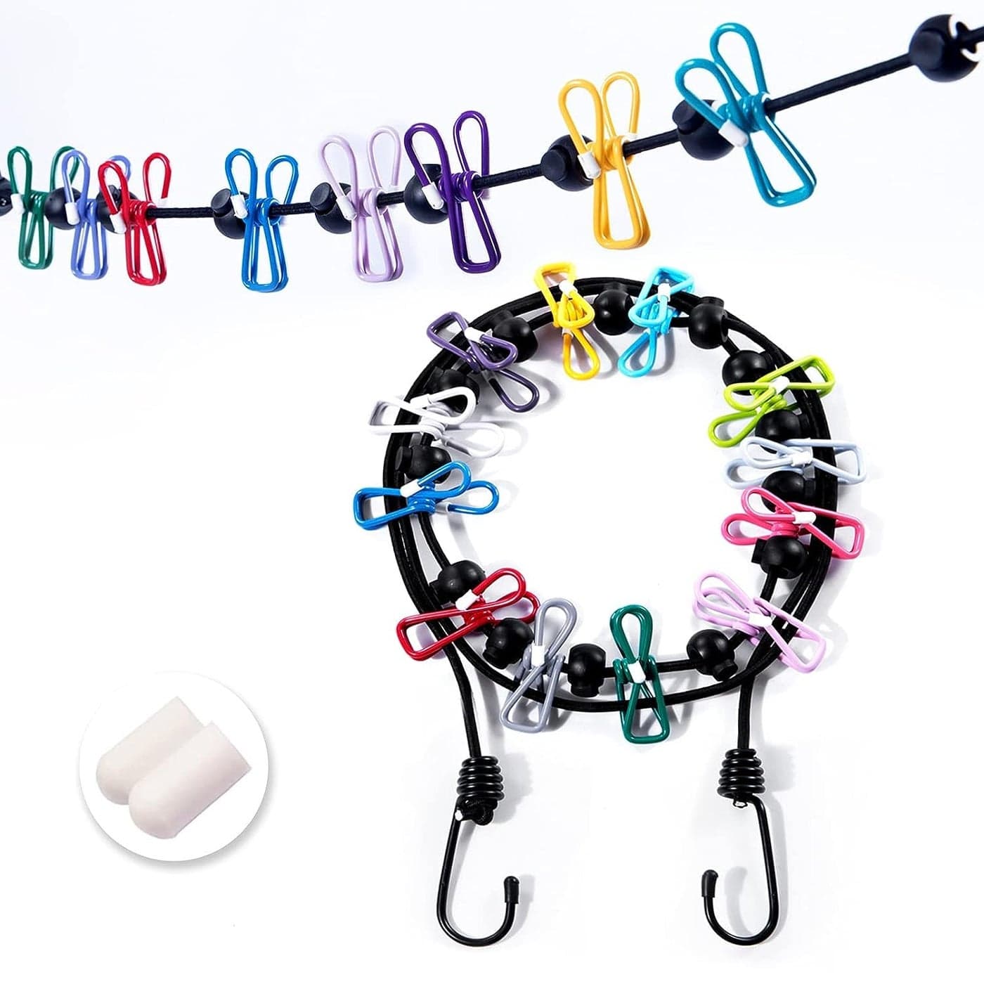 Cloth Rope for Cloth Drying Rope with Hooks Rope for Drying Clothes Hanging Rope with 12 Clips for Clothes Drying Wire for Clothes Drying Clothes Rope for Drying with Hooks Cloth line Rope