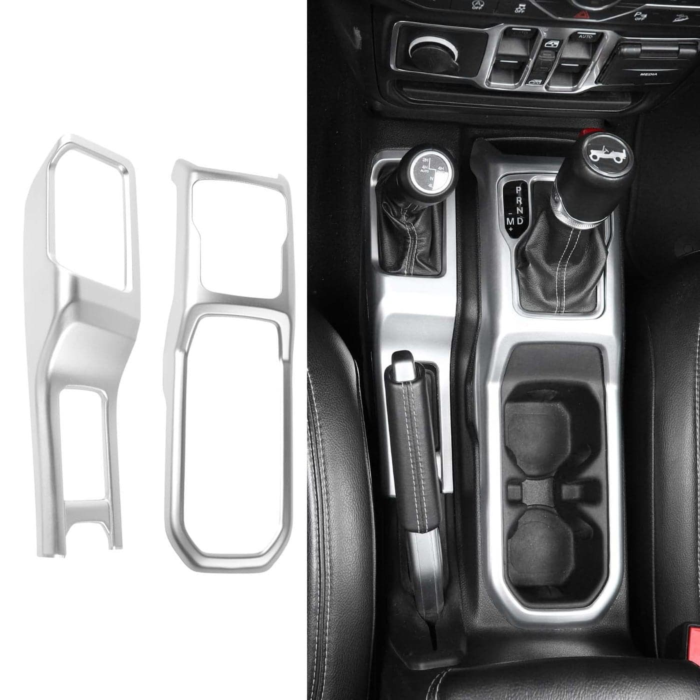 RTTCZ Center Console Gear Shift Panel Trim Cover 4WD Four Wheel Drive Cup Holder Panel Trim Cover Decoration Interior Accessories for Jeep Wrangler JL JLU Gladiator JT 20182024Silver