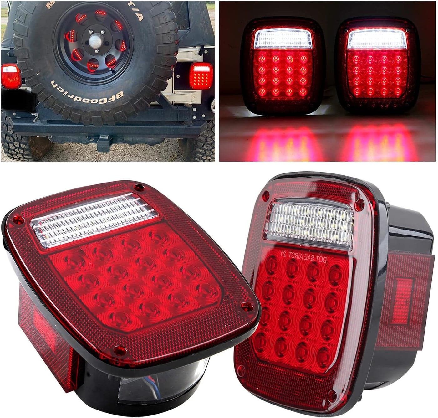 Partswcgg 2Pcs Square Rear Combination Tail Lights Assembly with Side Marker Lights for Jeep Wrangler and CJ Series
