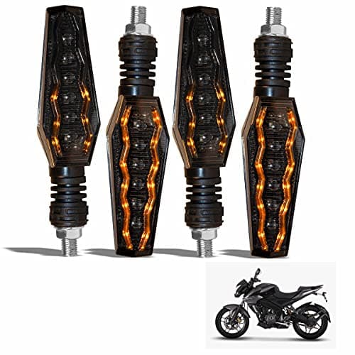 Asryd 12V Sleek Style Bike Led Indicators Amber Color Running Light with Blue DRL- Waterproof (Amber+Blue) For Bajaj Pulsar NS200 (Set of 4 Pcs)