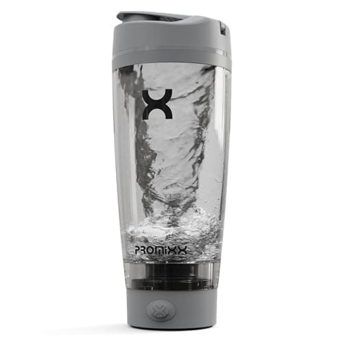 Promixx PRO Shaker Bottle New Edition – Rechargeable, Powerful for Smooth Protein Shakes – includes Supplement Storage, BPA Free, 20oz Cup, Cool Gray