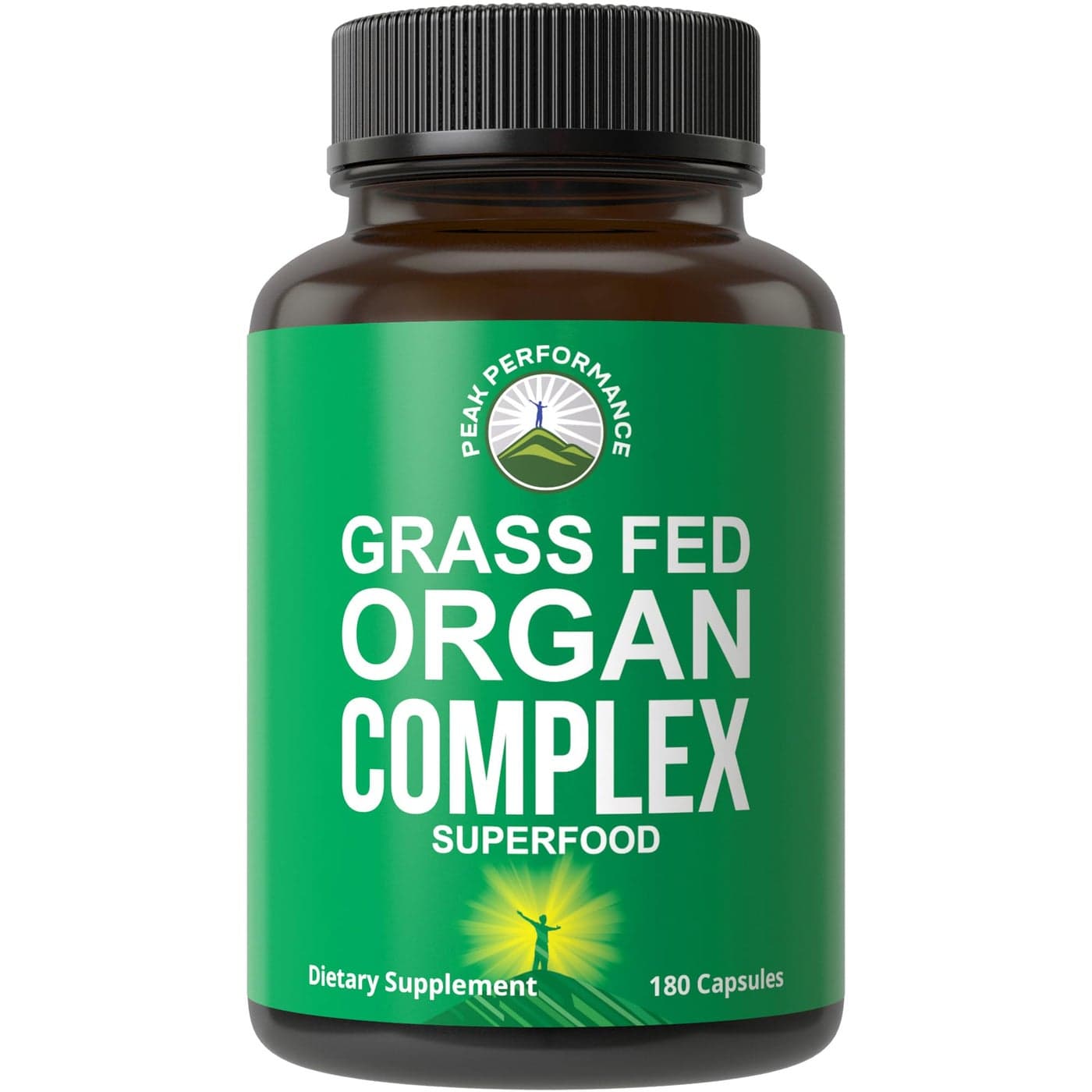Peak Performance Grass Fed Beef Organ Complex from New Zealand 180 Capsules Desiccated Organs Superfood Pills GrassFed Beef Liver Capsules with Heart Kidney Pancreas Spleen Supplement