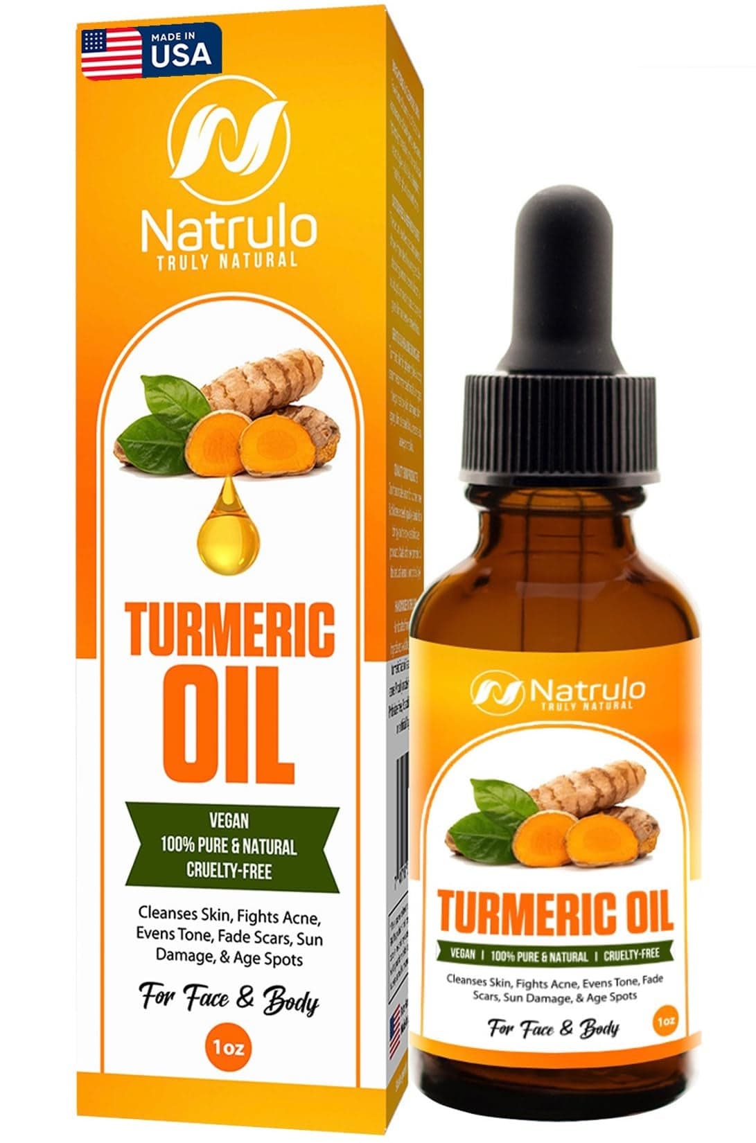 Turmeric Serum for Face Body All Natural Turmeric Skin Brightening Oil for Dark Spots Cleanses Skin Fights Acne Evens Tone Heals Scars Pure Handcrafted Turmeric Oil Skincare Made in the USA