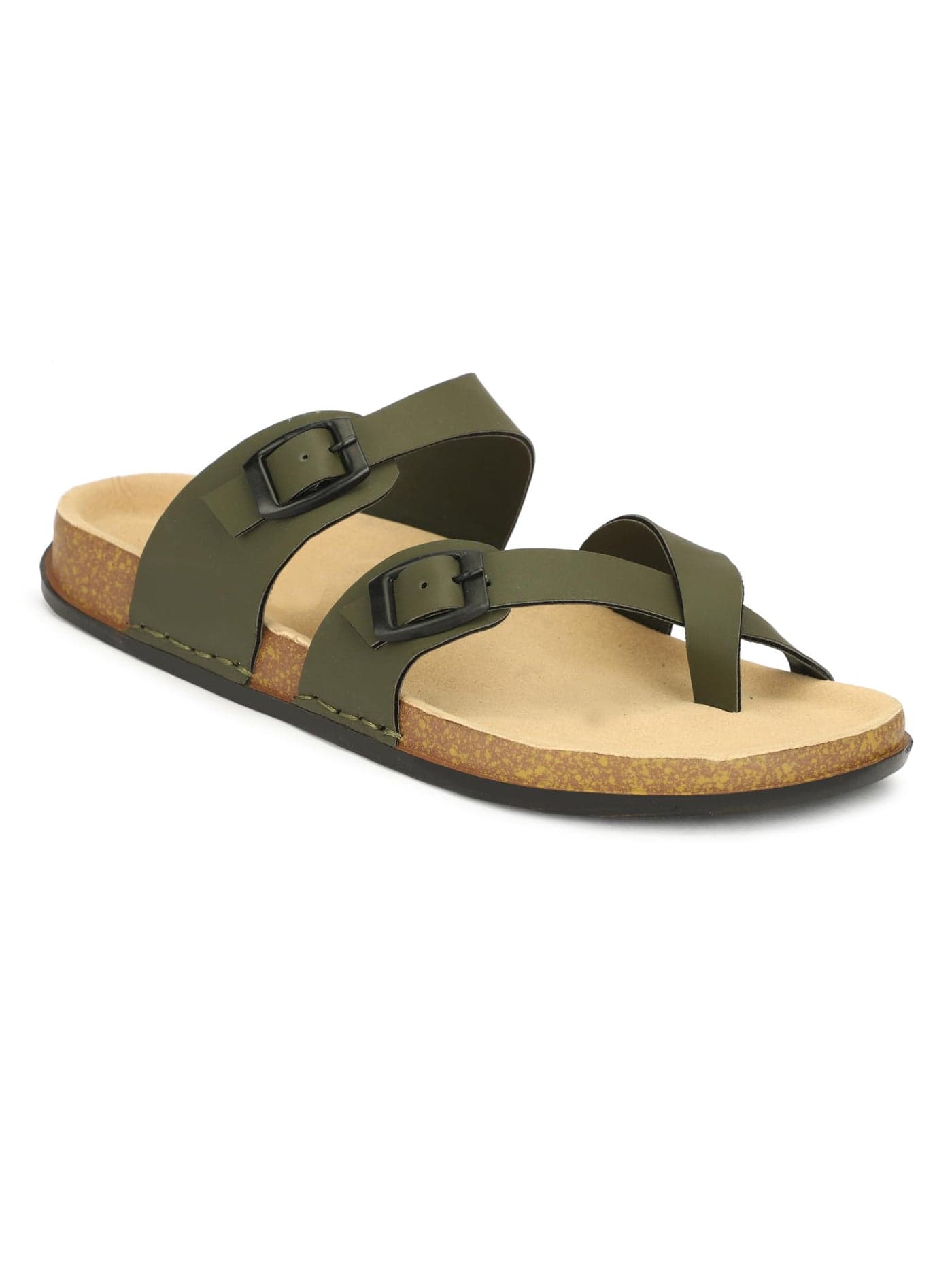 SHOECUBE Men Diagonal Strap Buckle Slippers | Stylish Casual Sandals for Men | Comfortable Footwear | Slip-On Anti-Slip Sole Sandals | Adjustable Strap Slippers