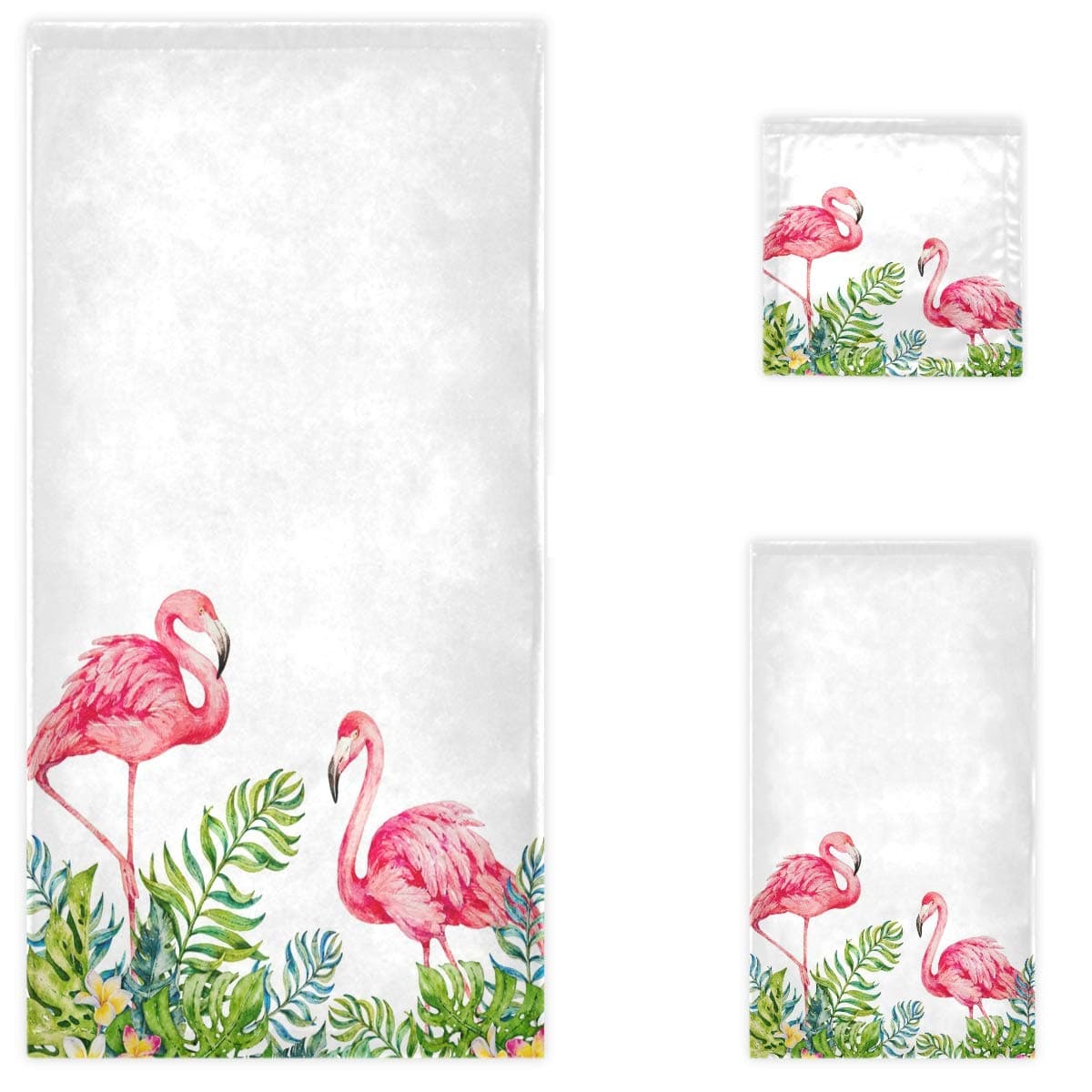 Naanle Tropical Leaves Couple Pink Flamingo Soft Luxury Decorative Set of 3 Towels 1 Bath Towel1 Hand Towel1 Washcloth Multipurpose for Bathroom Hotel Gym Spa and Beach