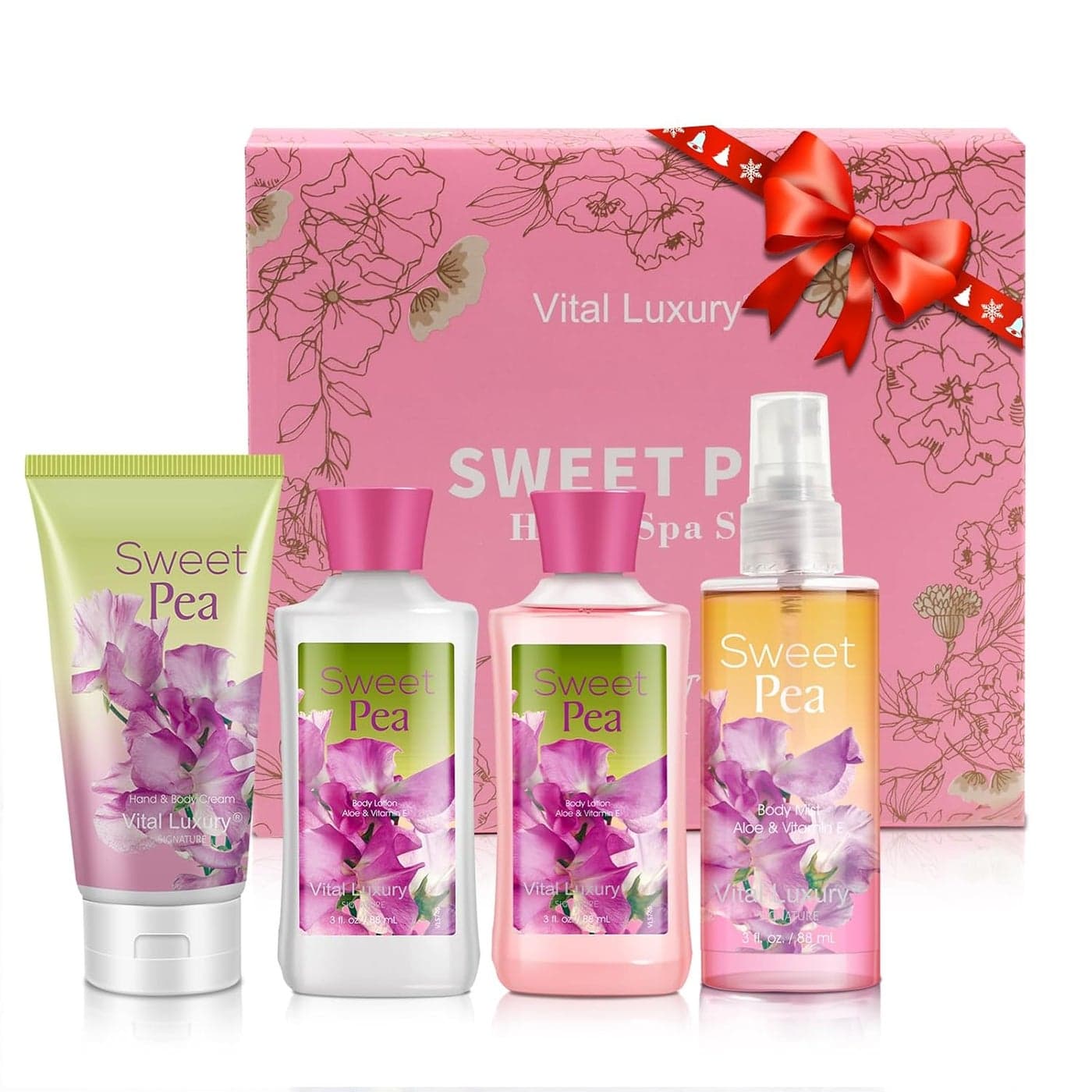 Sweet Pea Bath Body Kit 3 Fl Oz Ideal Skincare Gift Home Spa Set Includes Body Lotion Shower Gel Body Cream and Fragrance Mist Birthday Mothers Valentines Day Gifts for Her