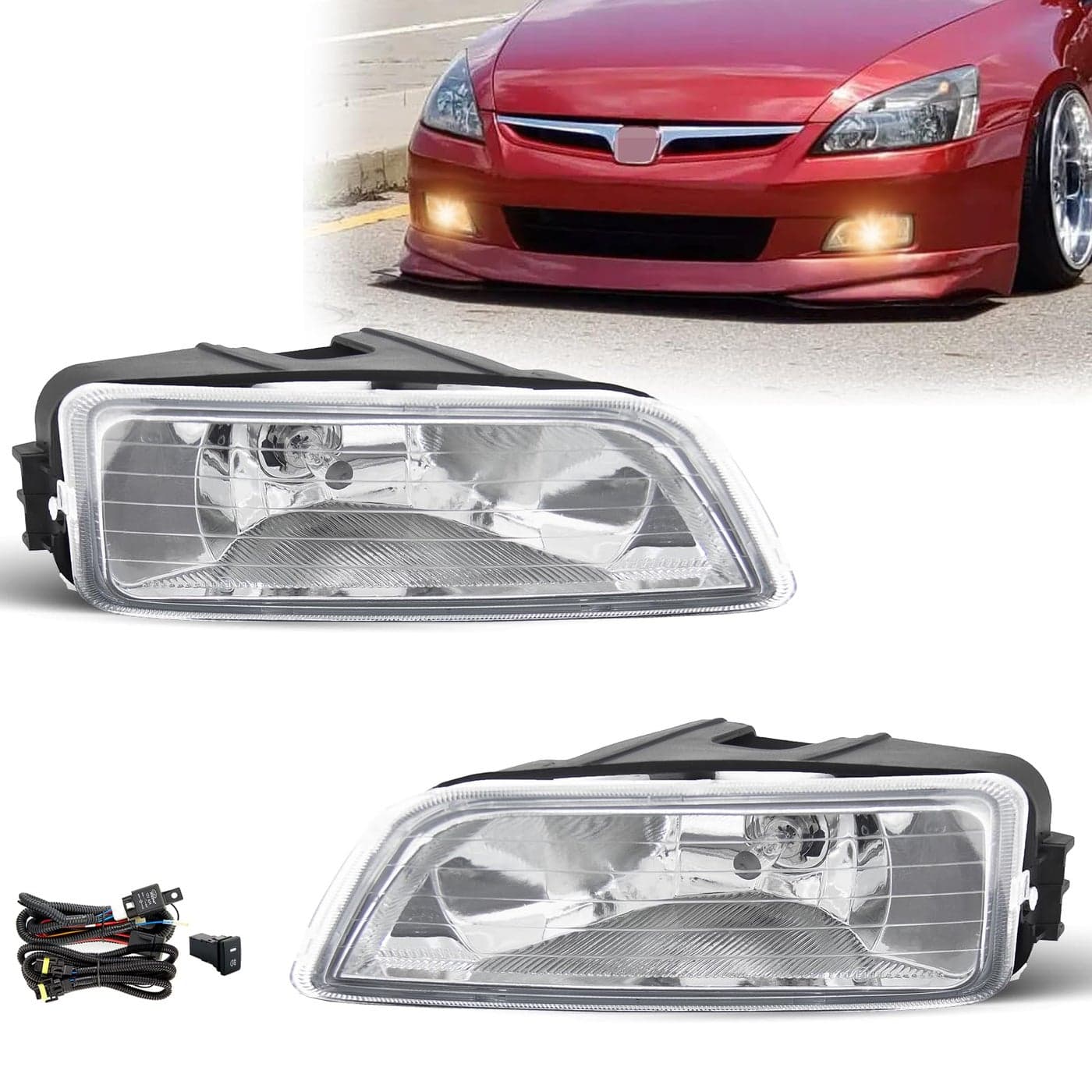 SPIEGEER Fog Lights Assembly for 2003 2004 2005 2006 2007 Honda Accord Sedan Replacement Kit with Wiring and Switch H11 12V 55W Halogen BulbsClear Lens