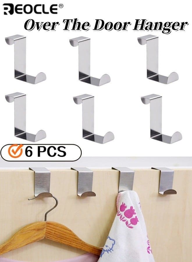 6PCS Bathroom Hooks Over Door Hangers for Towels Clothes Coats and Robes Space Saving Organizer for Bedroom Bathroom and Entryway Helps for Tidy Rooms and Saves Space