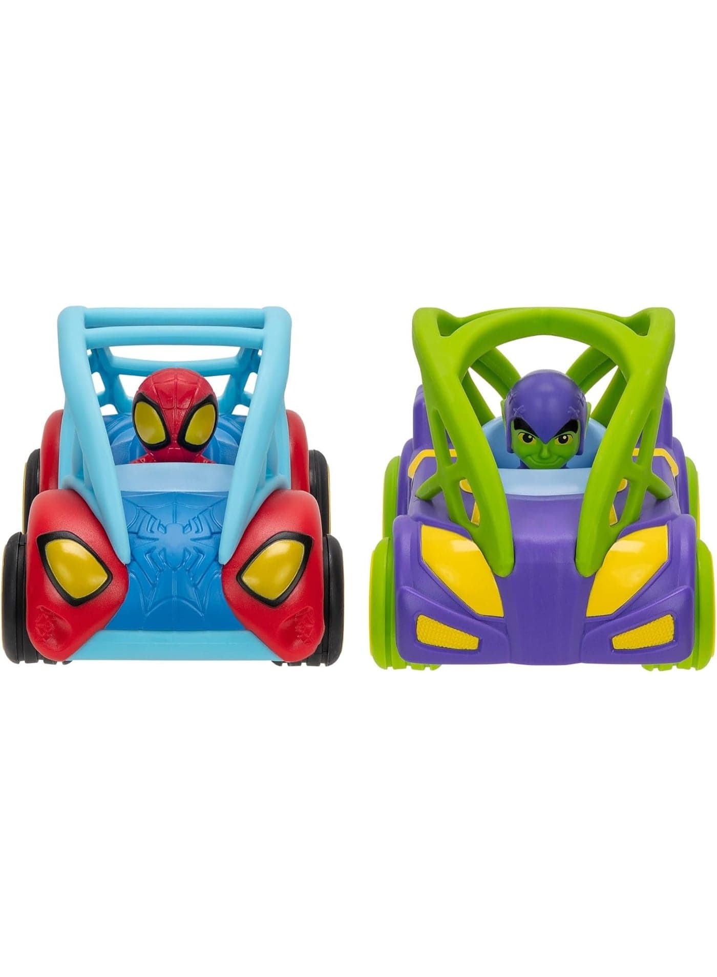 Marvel Spidey & Friends Power Rollers Vehicle Set, Spidey vs Green Goblin Pull-Back 6-Inch Cars with 360° Flips