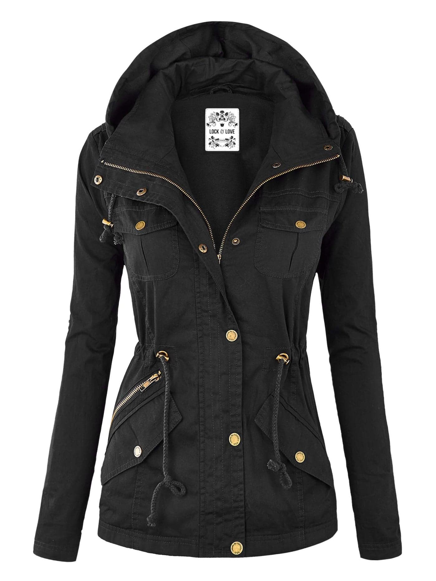 Lock and Love LL WJC643 Womens Pop of Color Parka Jacket L Black