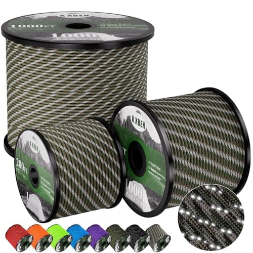 X XBEN Paracord Reflective 1000lb 501002005001000ft 4mm 13 Strand Parachute Cord Tactical Paracord Rope for Camping Fishing Clothesline Hammock Tent Survival Bracelet Forest Camo
