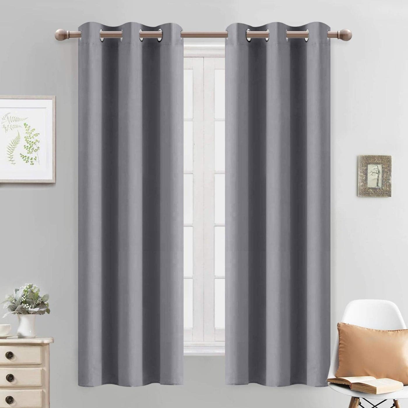 Yakamok Room Darkening Grommet Window Drapes Thermal Insulated Light Blocking Blackout Curtains for Bedroom38Wx63LGrey2 Panels