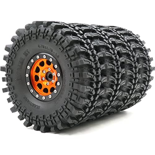 HOBBYSOUL 4pcs RC 19 Mud Terrain Tires Super Grip Soft Crawler Truck Tyre 121mm475inch Aluminium 19 Beadlock Wheel Rim Hex 12mm OrangeBlack Color preMounted