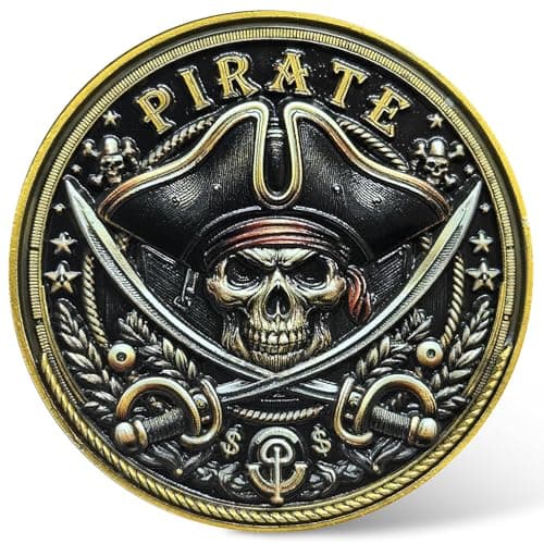 Pirate Challenge Coin AdventureThemed Zinc Alloy Coin with Treasure Map Design 157 Inch Collectible Coin with Skull and Cross Swords