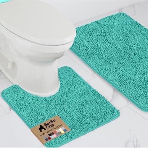 GORILLA GRIP Bathroom Rug Sets Soft Chenille 2 Piece Area Rugs Set Toilet Base Mat and 30x20 Carpet Absorbent Microfiber Washable Mats Dry Quickly Home Dcor and Bath Room Accessories Turquoise