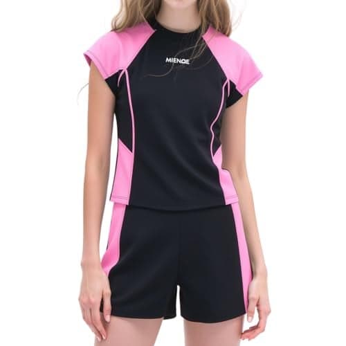 MIENOE Girls' Swimsuit Two Piece Kid Swimsuit Girls Water Sport Shorts UPF 50+ Sun Protection Bathing Suits 6-7Years, Black