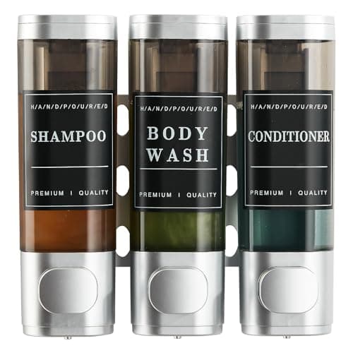 Shampoo and Conditioner Dispenser,Shower Dispenser 3 Chamber No Drill Wall-Mounted Shampoo Dispenser for Shower Wall Mounted Body Wash Dispenser for Bathroom Hotel Kitchen Large Capacity,Silver1